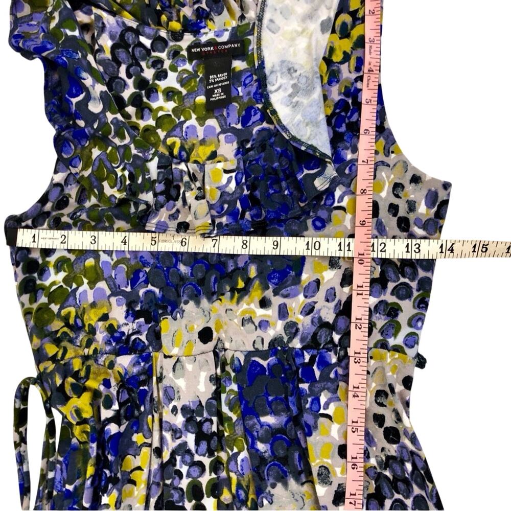 New York & Company Blue Green Fit & Flare Dress Figure Flattering Stretch Knit - Picture 10 of 16